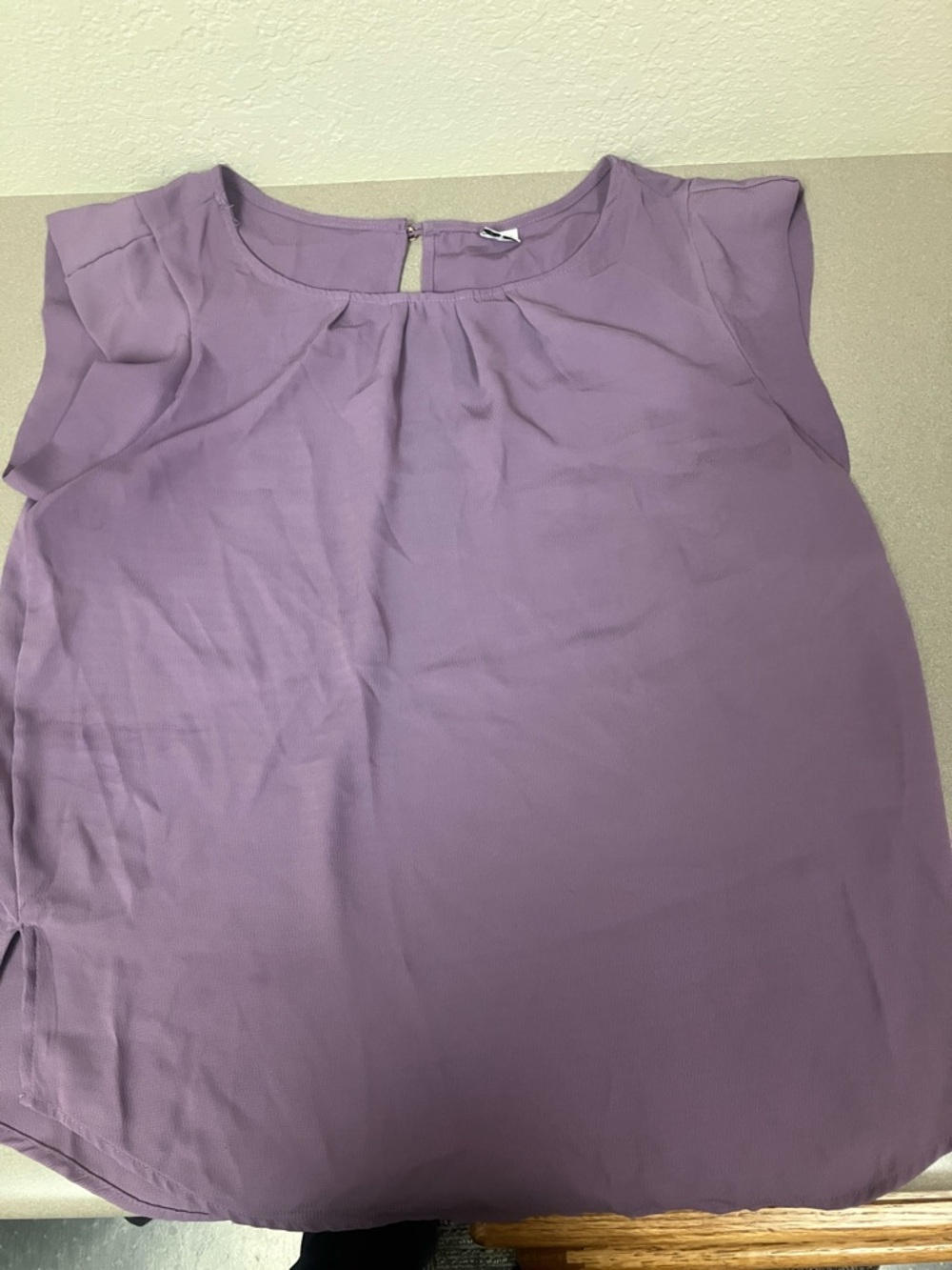 Iris Basic Lavender Cap-Sleeve Pleated Neck Blouse